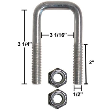 Trailer U-Bolt - Zinc Plated - Square - 3 1/16" x 3 1/4" x 1/2"