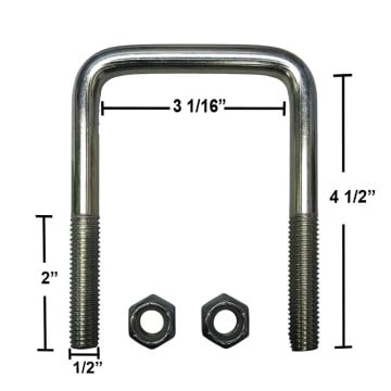 Trailer U-Bolt - Zinc Plated - Square - 3 1/16" x 4 1/4" x 1/2"