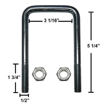 Trailer U-Bolt - Zinc Plated - Square - 3 1/6" x 5 1/4" x 1/2" 