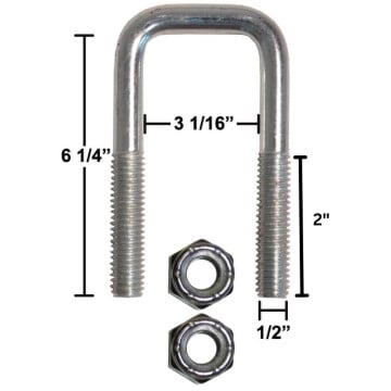 Trailer U-Bolt - Zinc Plated - Square - 3 1/16" x 6 1/4" x 1/2"