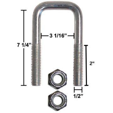 Trailer U-Bolt - Zinc Plated - Square - 3 1/6" x 7 1/4" x 1/2"