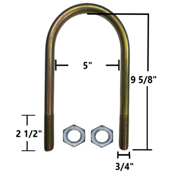 Trailer U-Bolt - Yellow Zinc Plated - Round - 5" x 9 5/8" x 3/4"