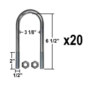 20pcs of Trailer U-Bolt - Zinc Plated - 3 1/8" x 6 1/2" x 1/2"