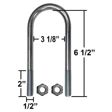 Trailer U-Bolt - Zinc Plated - 3 1/8" x 6 1/2" x 1/2"