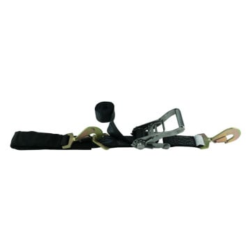 Ratchet Strap w/ Axle Loop w/ Twisted Snap Hooks - 2" x 9' - With Stainless Steel Ratchet - 10K Capacity - Black