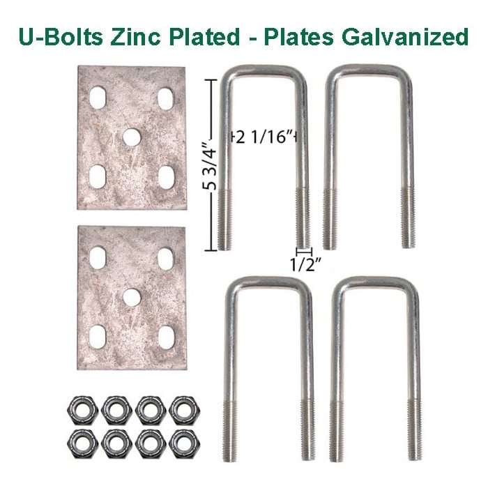 Fits 2" Square Axle Trailer UBolt Kit UBolts Zinc Plated Plates
